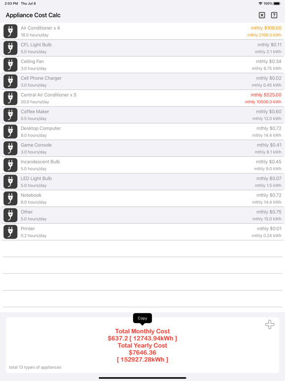 Appliance_Cost_Calculator_Plus iPadOS App Screenshot 3