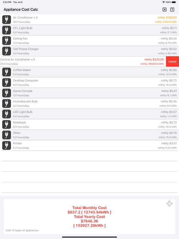 Appliance_Cost_Calculator_Plus iPadOS App Screenshot 6