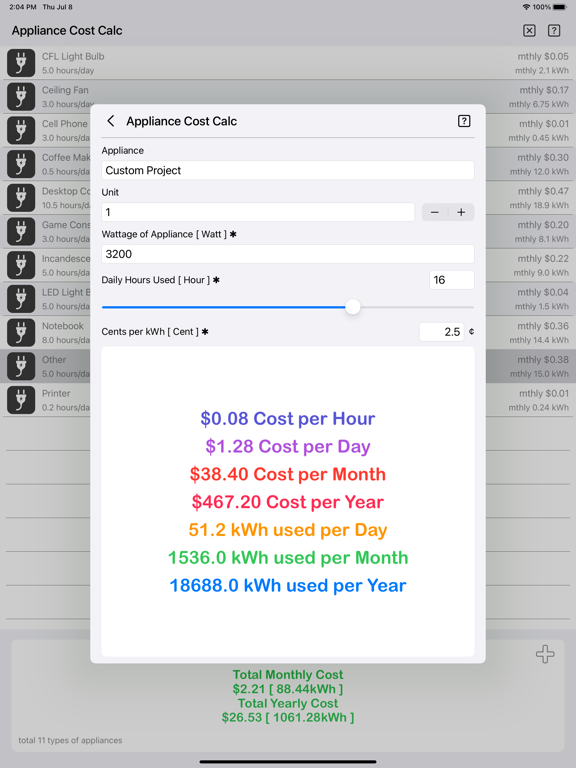 Appliance_Cost_Calculator_Plus iPadOS App Screenshot 9