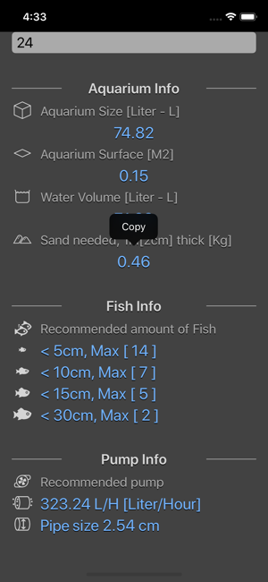 Aquarium Calculator Plus iOS App for iPhone and iPad