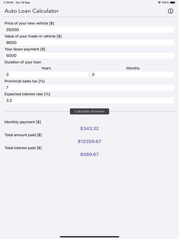 Auto_Loan_Calculator_Plus iPadOS App Screenshot 1