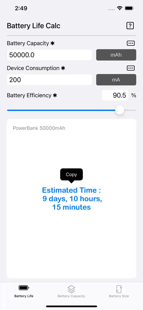 Battery_Calculator iOS App Screenshot 3
