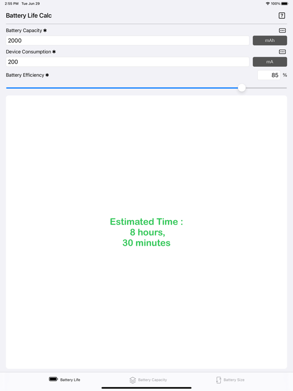 Battery_Calculator iPadOS App Screenshot 1