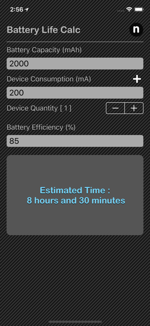 Battery Life Calculator iOS App for iPhone and iPad