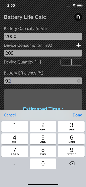 Battery Life Calculator iOS Apps for iPad Nitrio