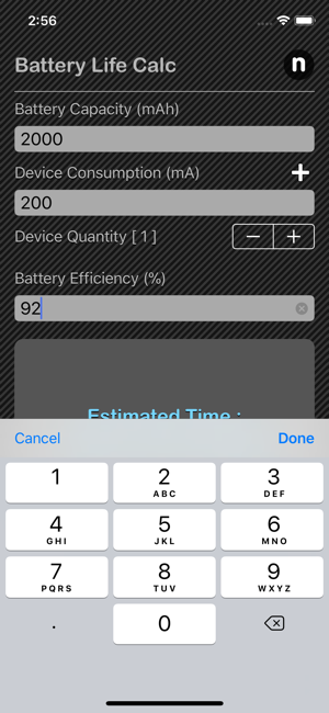 Battery Life Calculator iOS App for iPhone and iPad