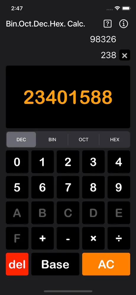 Bin_Oct_Dec_Hex_Calculator iOS App Screenshot 1