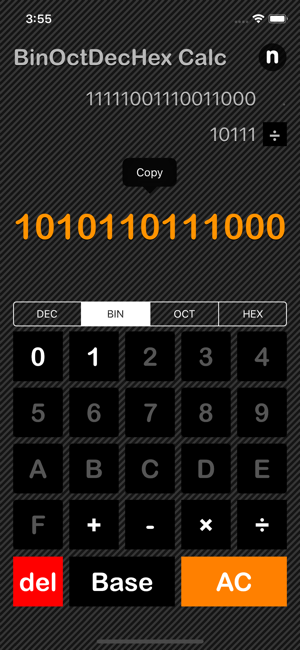 Bin Oct Dec Hex Calculator iOS App for iPhone and iPad