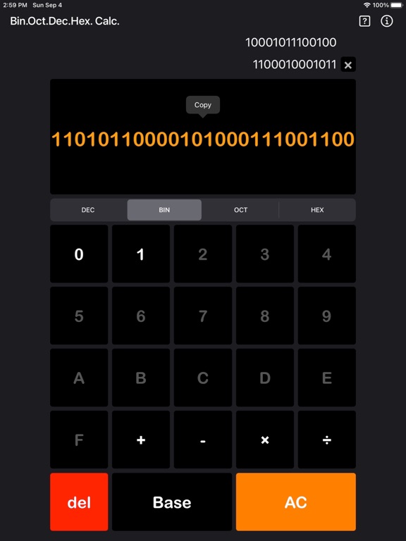 Bin_Oct_Dec_Hex_Calculator iPadOS App Screenshot 2