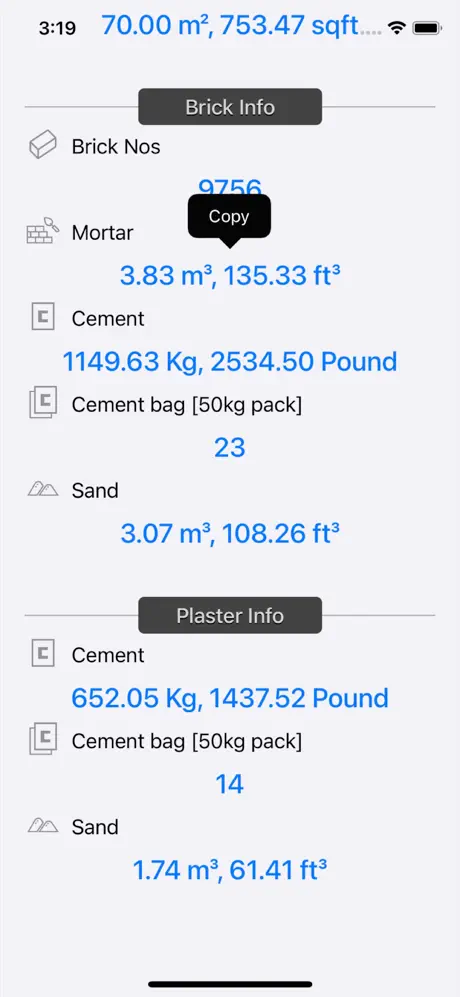 Brick_and_Plaster_Calculator iOS App Screenshot 2