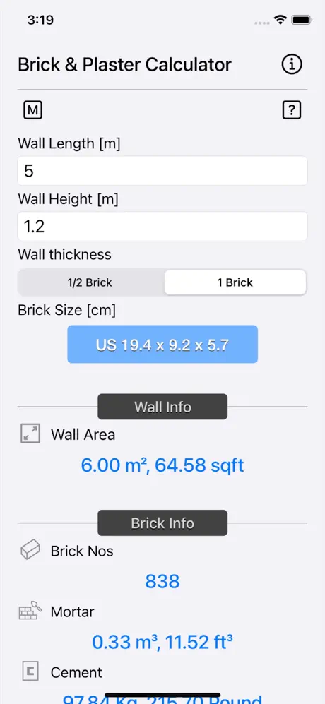Brick_and_Plaster_Calculator iOS App Screenshot 5
