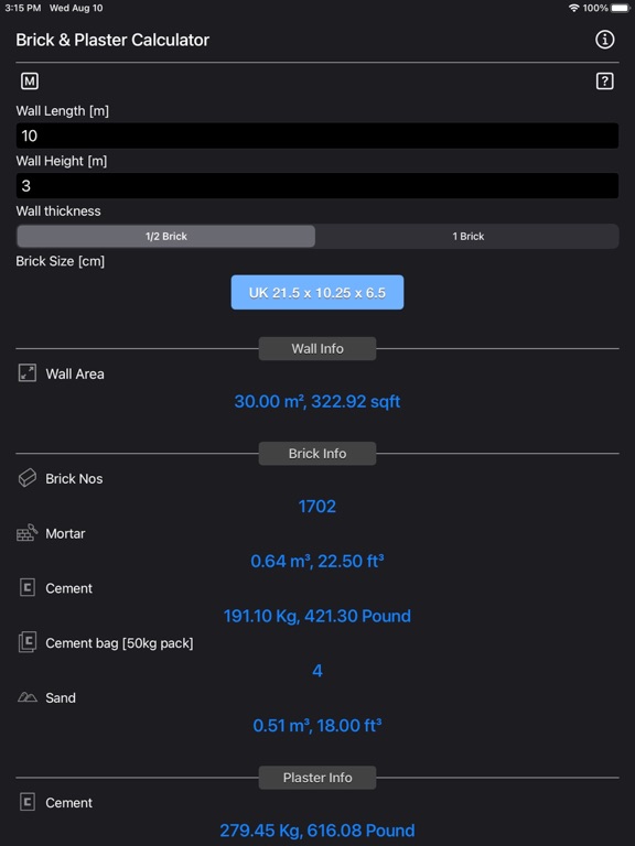Brick_and_Plaster_Calculator iPadOS App Screenshot 6