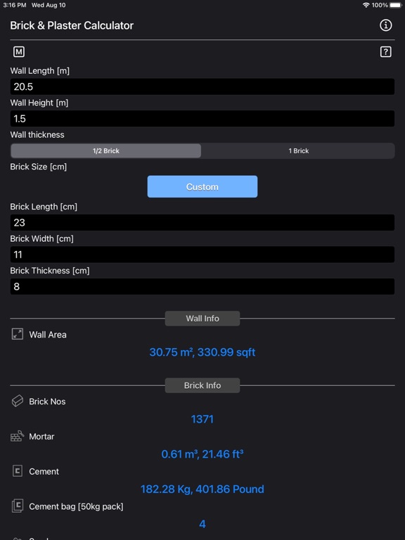 Brick_and_Plaster_Calculator iPadOS App Screenshot 9