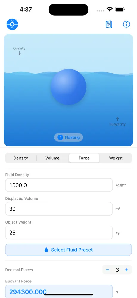 Buoyancy_Calculator iOS App Screenshot 1