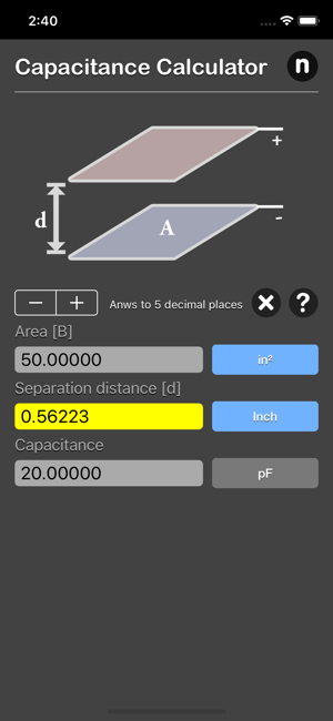 Capacitance Calculator iOS App for iPhone and iPad