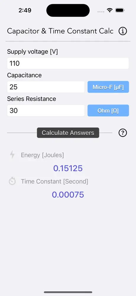 Capacitor_Calculator iOS App Screenshot 1