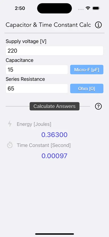 Capacitor_Calculator iOS App Screenshot 4