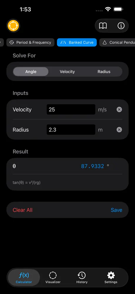 Circular_Motion_Calculator iOS App Screenshot 4
