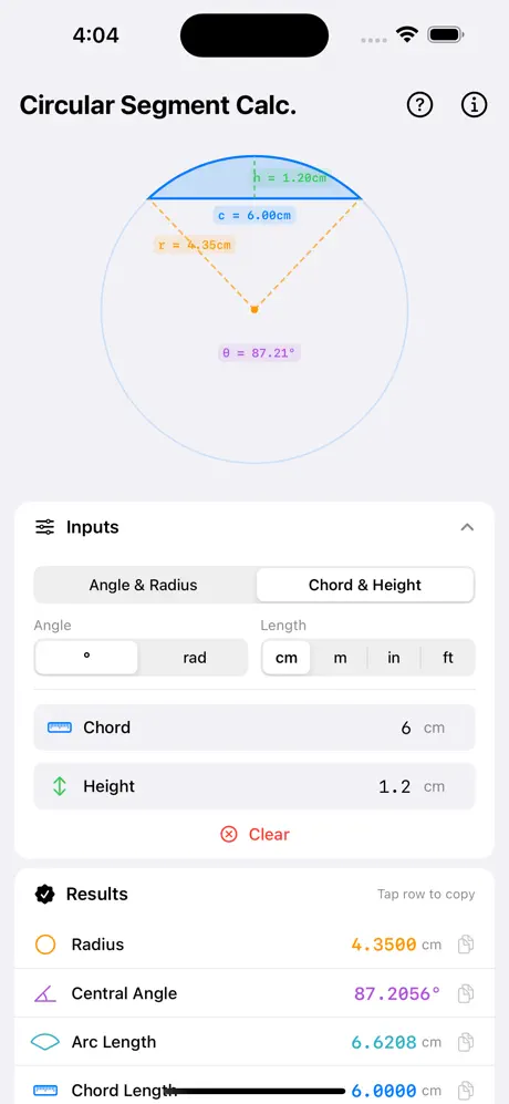 Circular_Segment_Calculator iOS App Screenshot 3