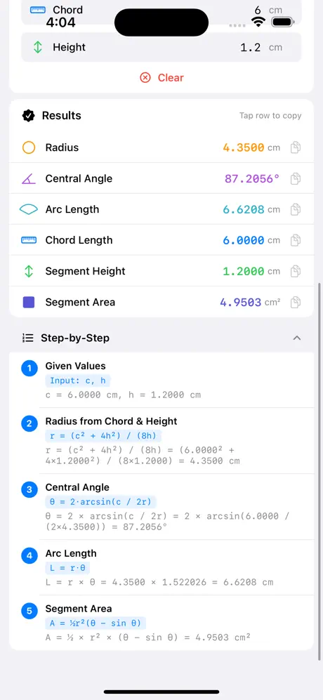 Circular_Segment_Calculator iOS App Screenshot 4
