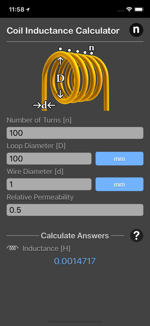 Coil Inductance Calculator iOS App for iPhone and iPad