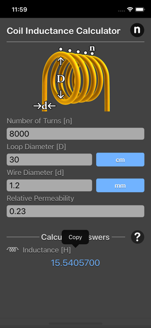 Coil Inductance Calculator iOS App for iPhone and iPad