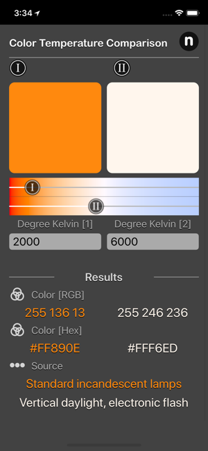 Color Temperature Comparison iOS App for iPhone and iPad