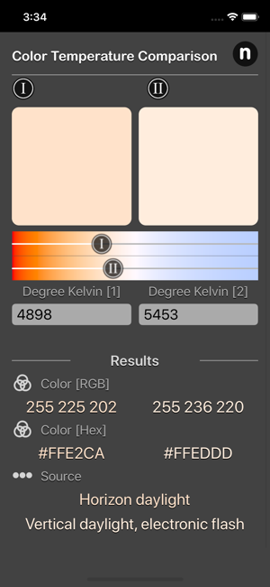 Color Temperature Comparison iOS App for iPhone and iPad