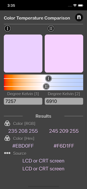 Color Temperature Comparison iOS App for iPhone and iPad