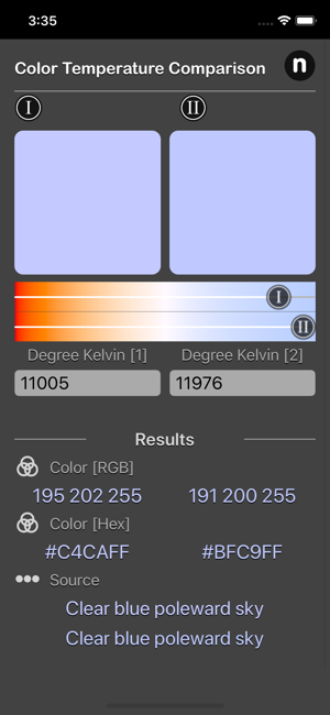 Color Temperature Comparison iOS App for iPhone and iPad