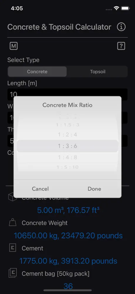 Concrete_and_Topsoil_Calculator iOS App Screenshot 3