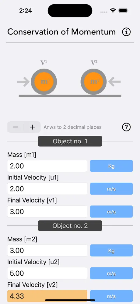 Conservation_of_Momentum_Calc iOS App Screenshot 4