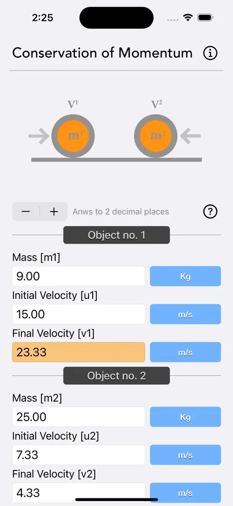 Conservation_of_Momentum_Calc iOS App Screenshot 5