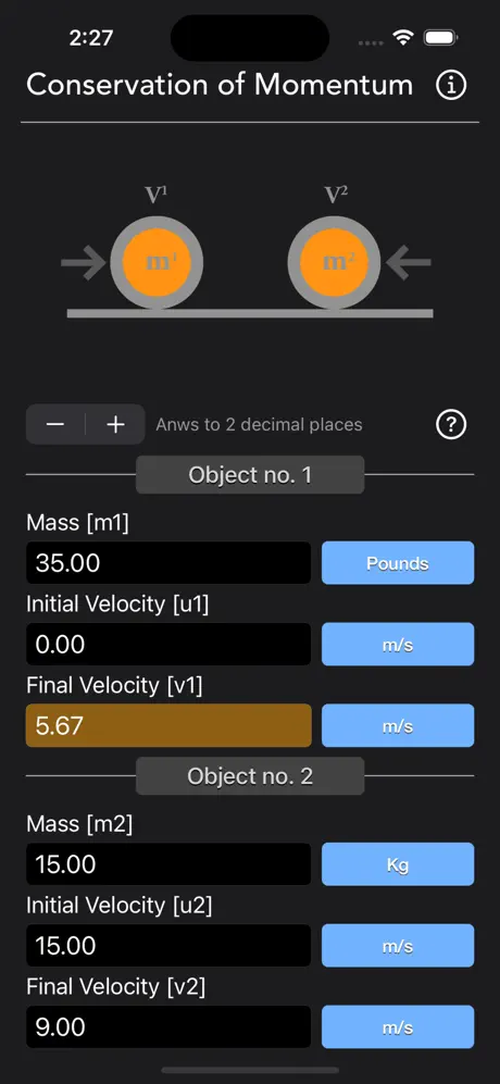 Conservation_of_Momentum_Calc iOS App Screenshot 6