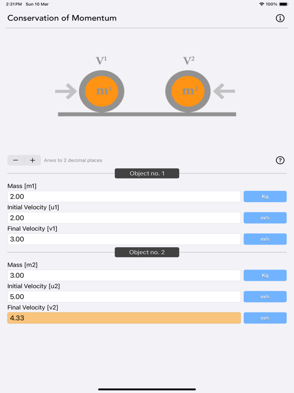 Conservation_of_Momentum_Calc iPadOS App Screenshot 1
