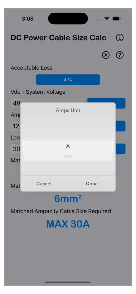 DC_Power_Cable_Size_Calc iOS App Screenshot 2