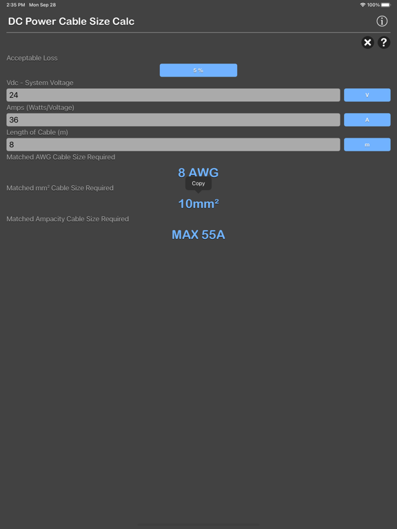 DC_Power_Cable_Size_Calc iPadOS App Screenshot 4
