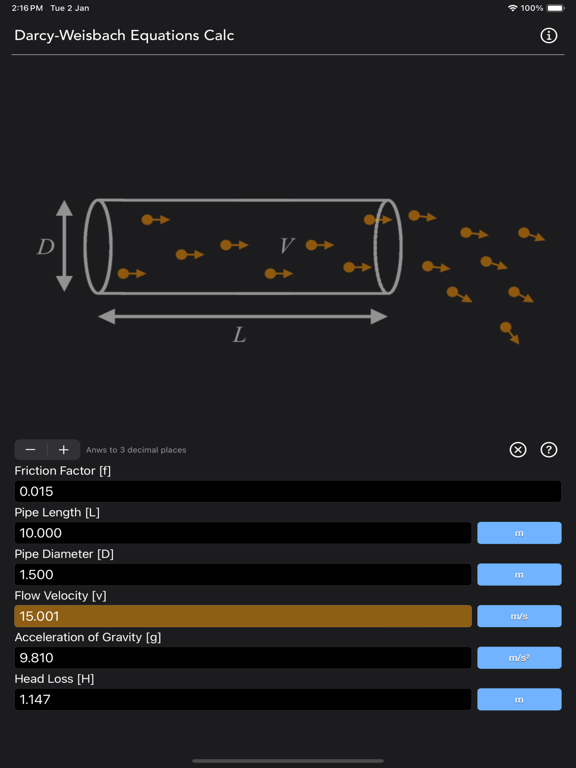Darcy_Weisbach_Equations_Calc iPadOS App Screenshot 9