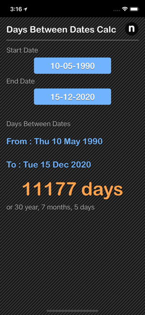 Days Between Dates Calculator iOS App for iPhone and iPad