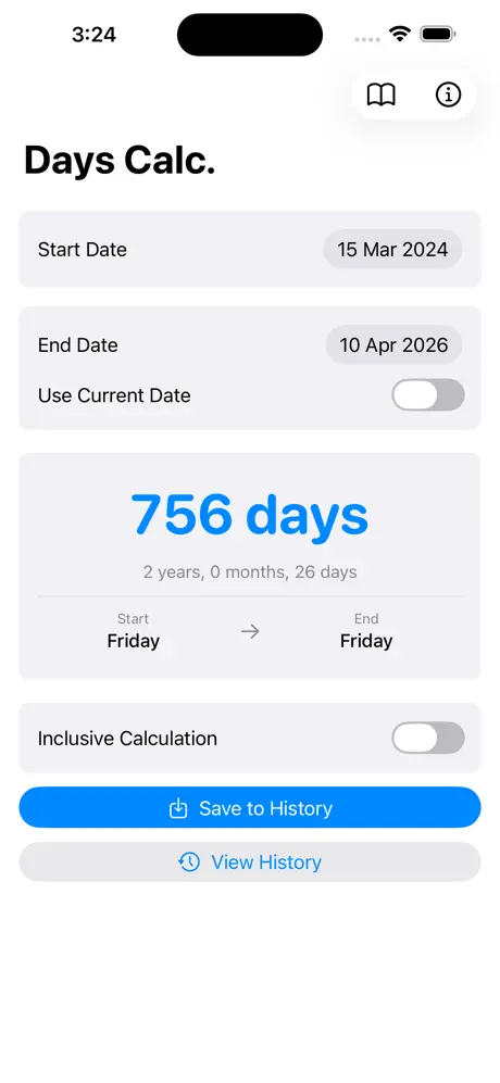 Days_Between_Dates_Calculator iOS App Screenshot 1