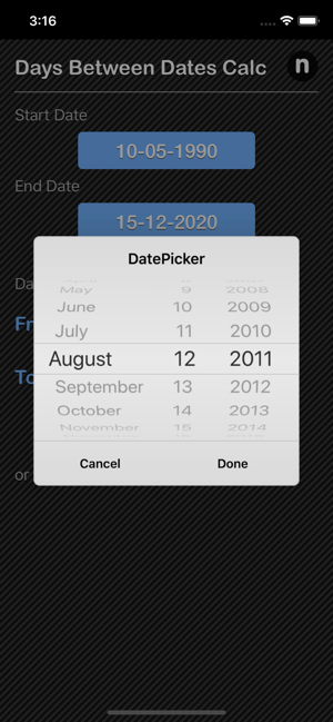 Days Between Dates Calculator iOS App for iPhone and iPad