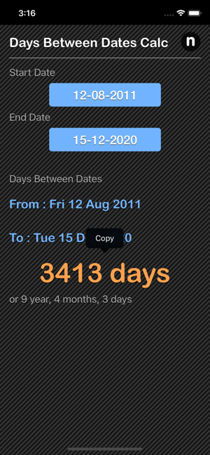 Days Between Dates Calculator iOS App for iPhone and iPad
