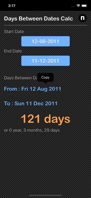 Days Between Dates Calculator iOS App for iPhone and iPad