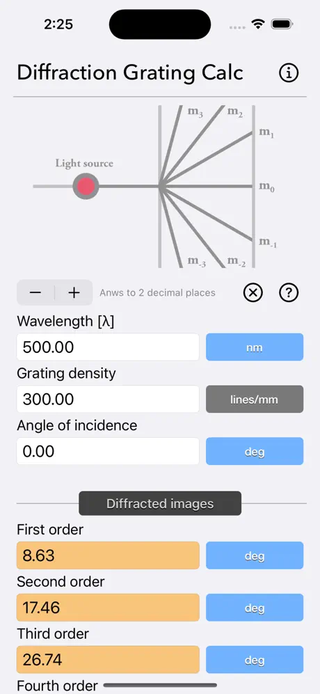 Diffraction_Grating_Calculator iOS App Screenshot 1