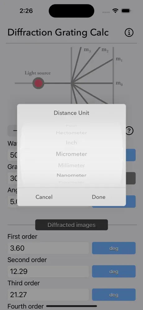 Diffraction_Grating_Calculator iOS App Screenshot 3