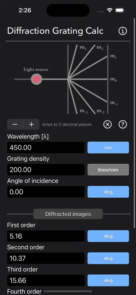 Diffraction_Grating_Calculator iOS App Screenshot 6