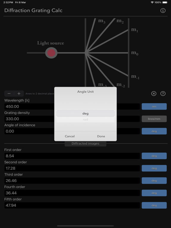Diffraction_Grating_Calculator iPadOS App Screenshot 2