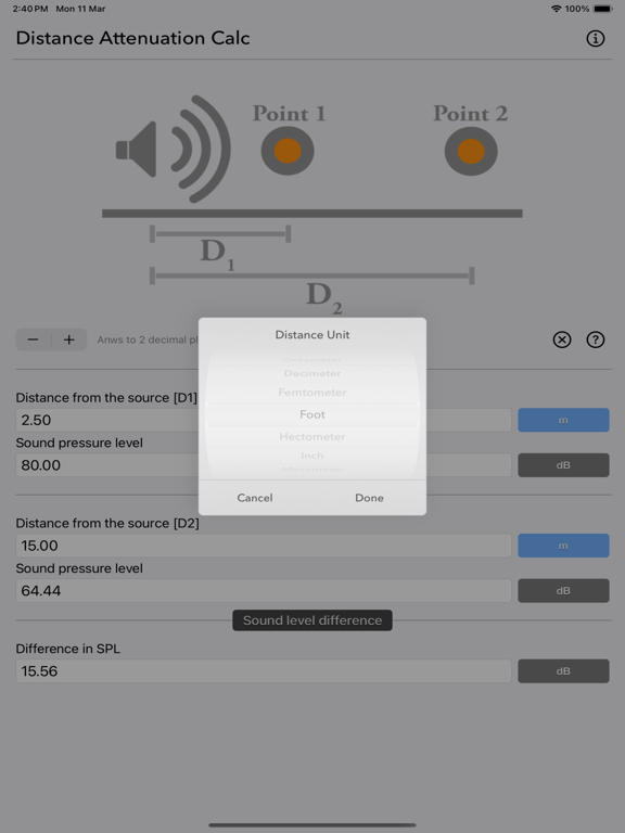 Distance_Attenuation_Calc iPadOS App Screenshot 1