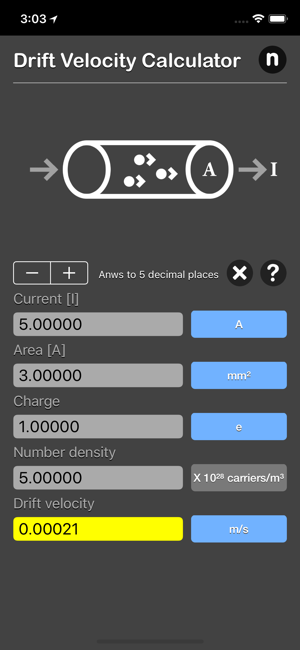 Drift Velocity Calculator iOS App for iPhone and iPad