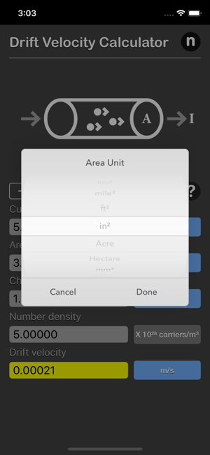 Drift Velocity Calculator iOS App for iPhone and iPad
